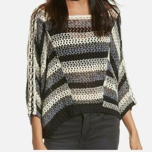 Free People Off-the-Shoulder Black and Cream Sweater NWOT